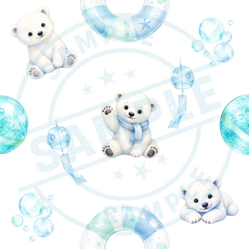 涼しげ可愛いしろくまの夏柄シームレスパターン 8色セット【高解像度PNG/商用可】