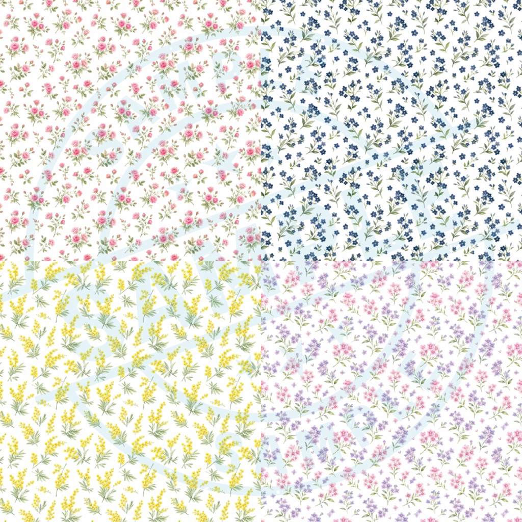水彩ボタニカルと小花柄のシームレスパターン 5色セット | 花柄・野花・背景素材【商用利用OK】