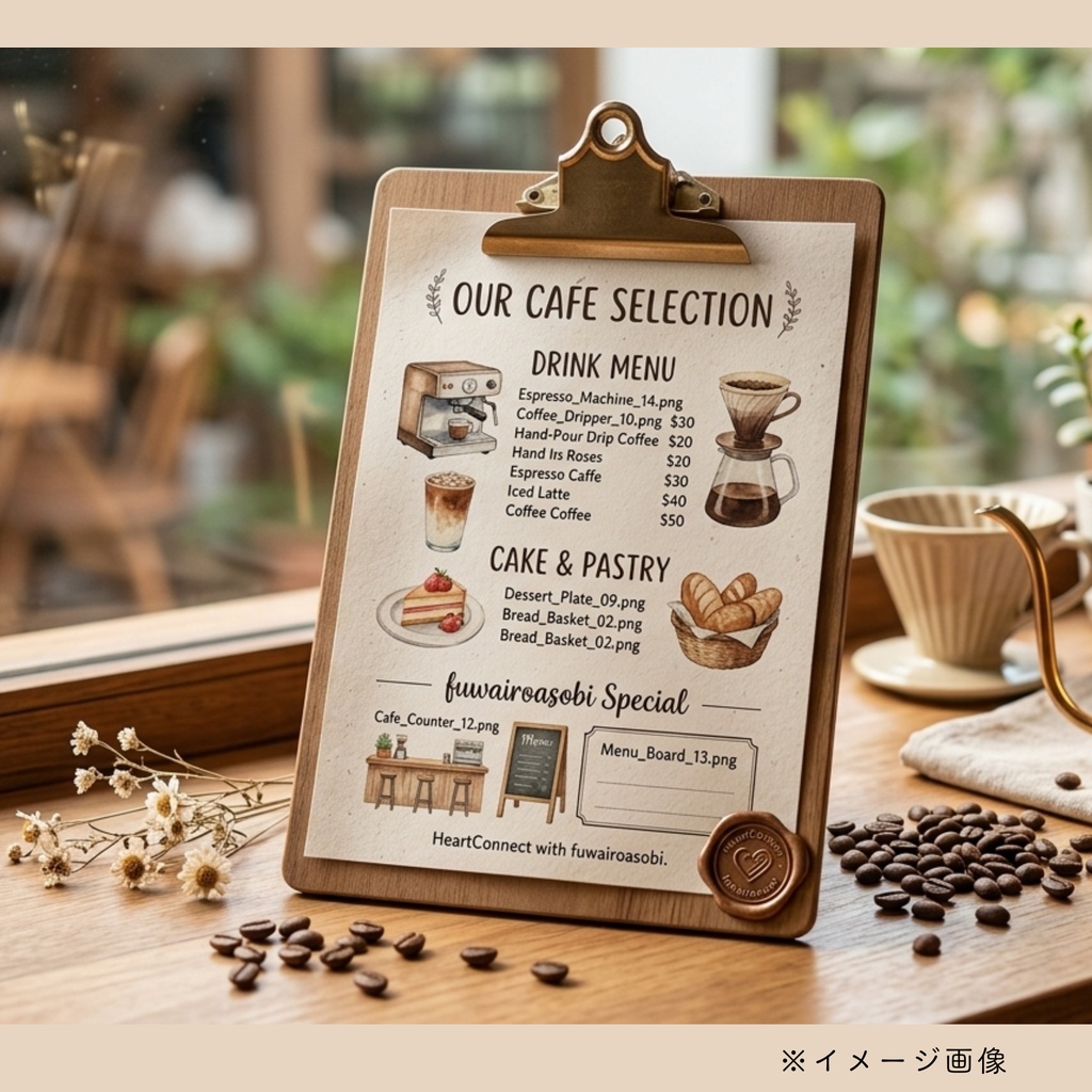 水彩風カフェ素材 クリップアート集|背景透過PNG|おうちカフェ・手帳デコに