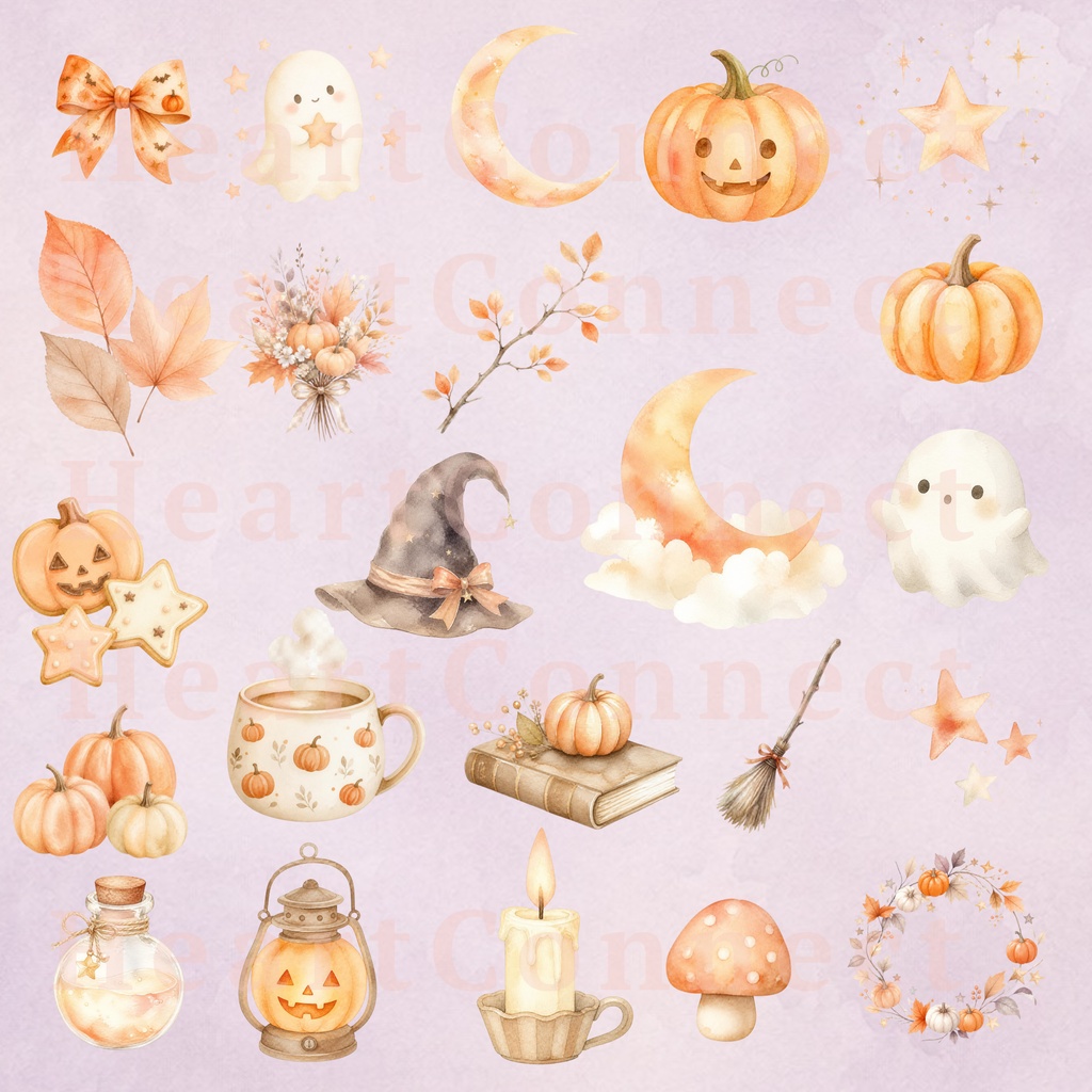 【商用利用可】やさしい水彩ハロウィン クリップアート45点セット