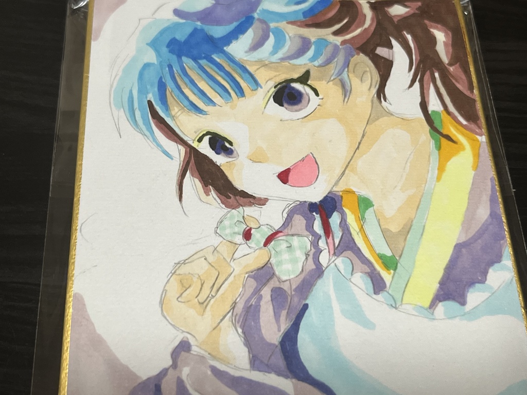 派手な女の子の手描き色紙