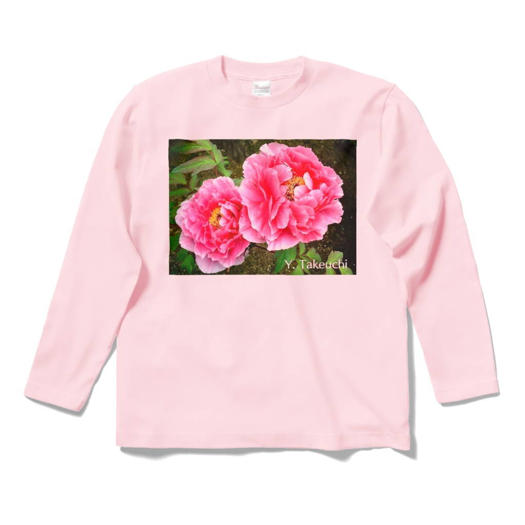 牡丹　ロングスリーブTシャツ　ライトピンク