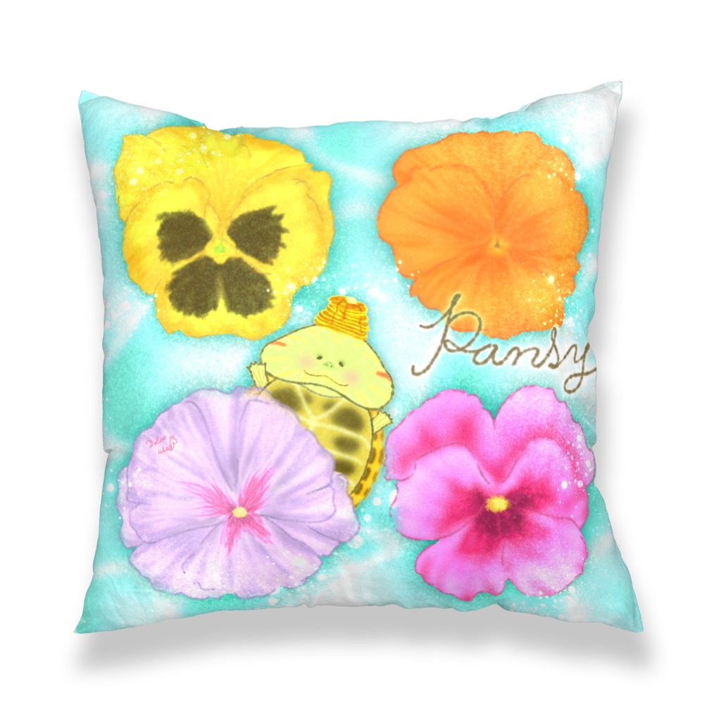 【クッションカバー】*誕生日花*かすみ草×しろくま・パンジー×かめ*