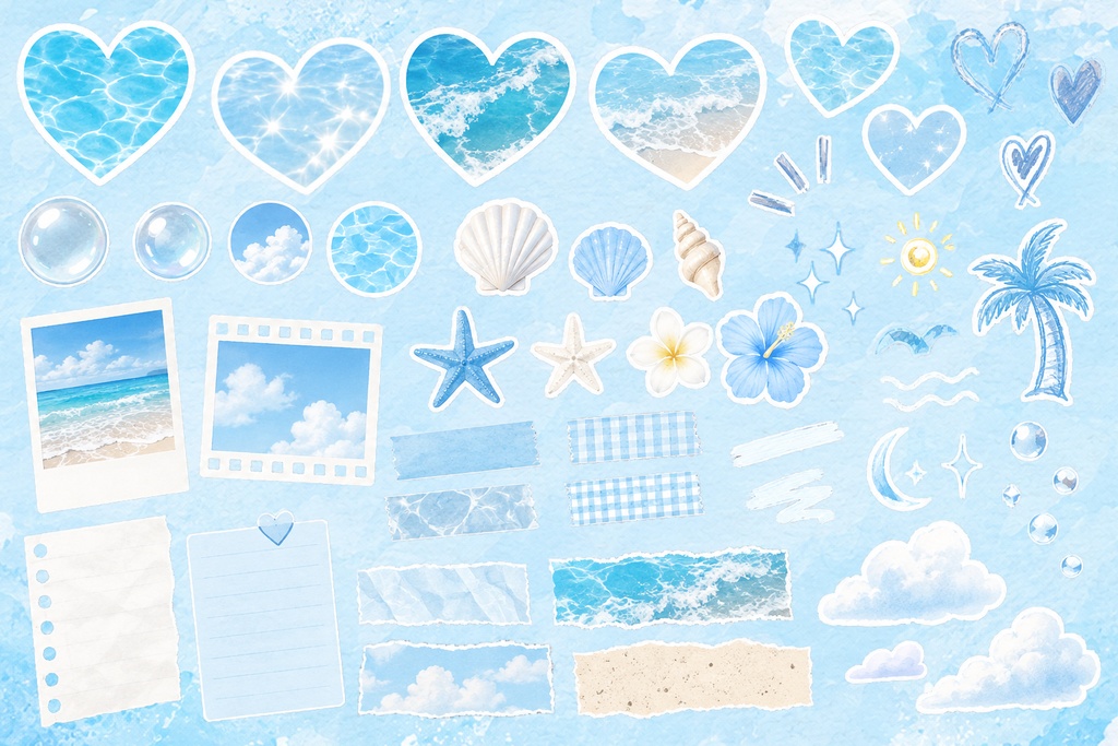 53点セット Summer Oucean 海と夏のコラージュ素材