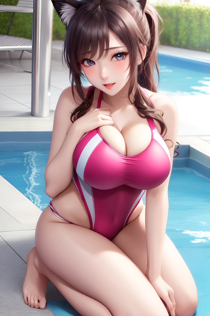 プールサイドの競泳水着