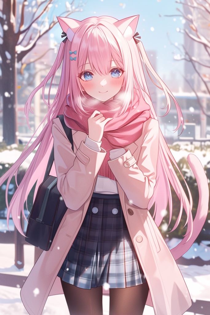 冬のオーバーコートの猫耳少女