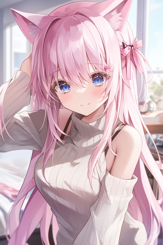 ノースリーブセーターを着ている猫耳少女