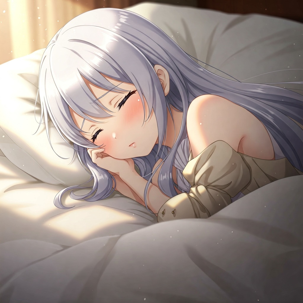 ベッドで寝ている銀髪の女の子２
