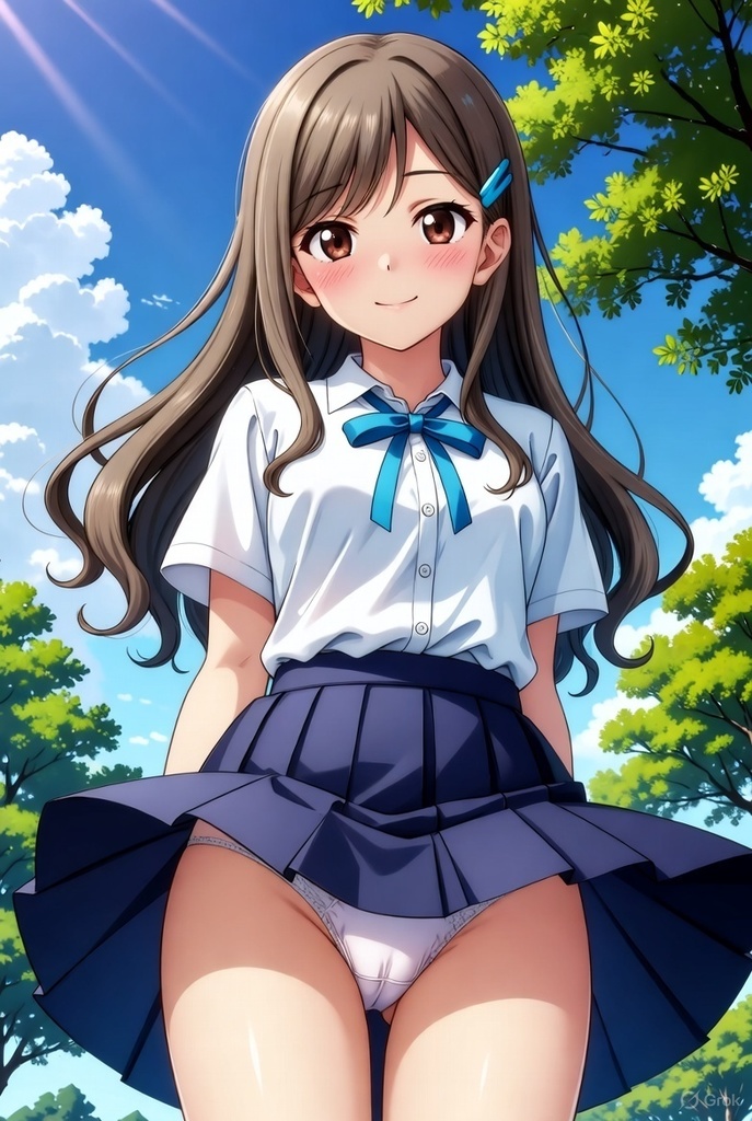 スカートがめくれてるセーラー服の女の子（パンツ見えてる）