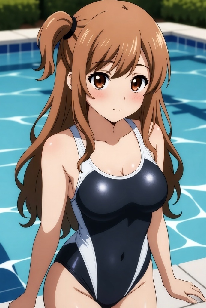 プールで立っているスク水の女の子