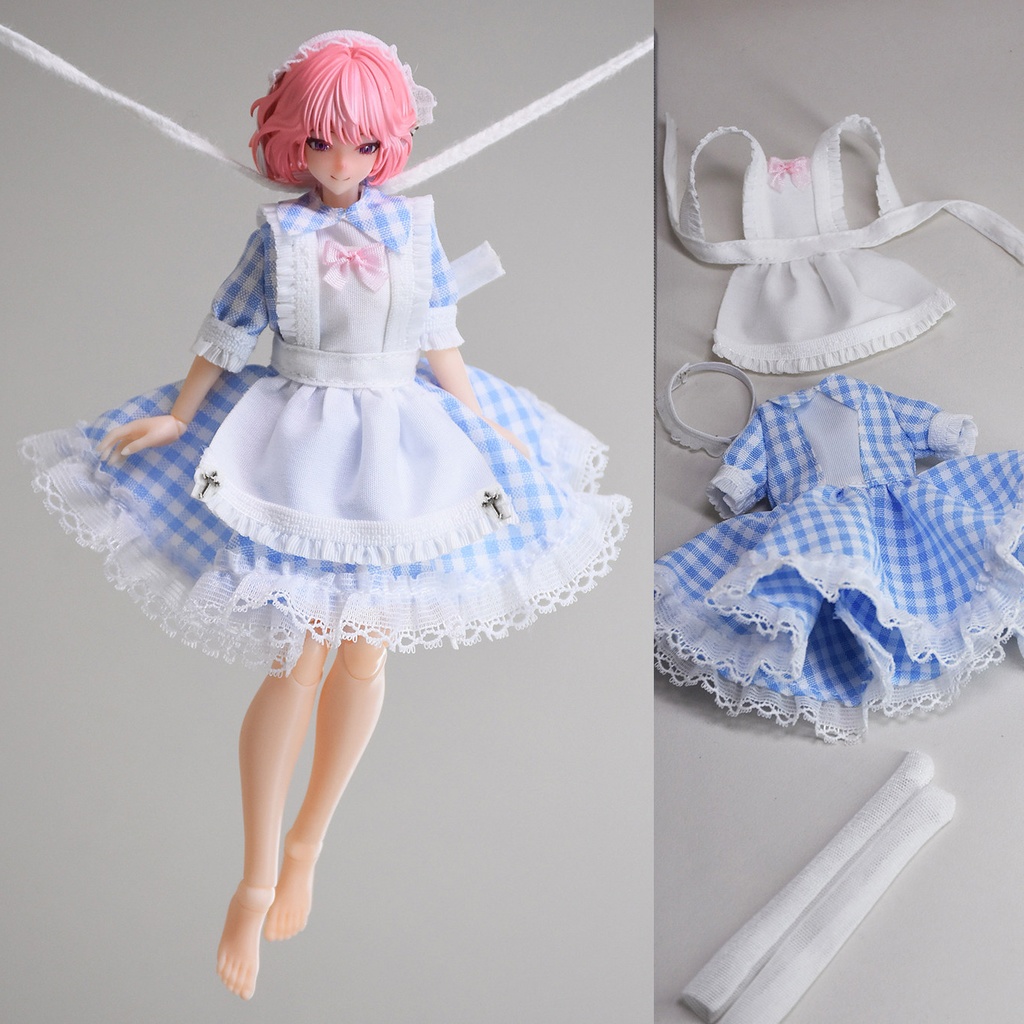 1/12ドール服　ブルーチェックメイドセット　アイリン　スネイルシェル　
