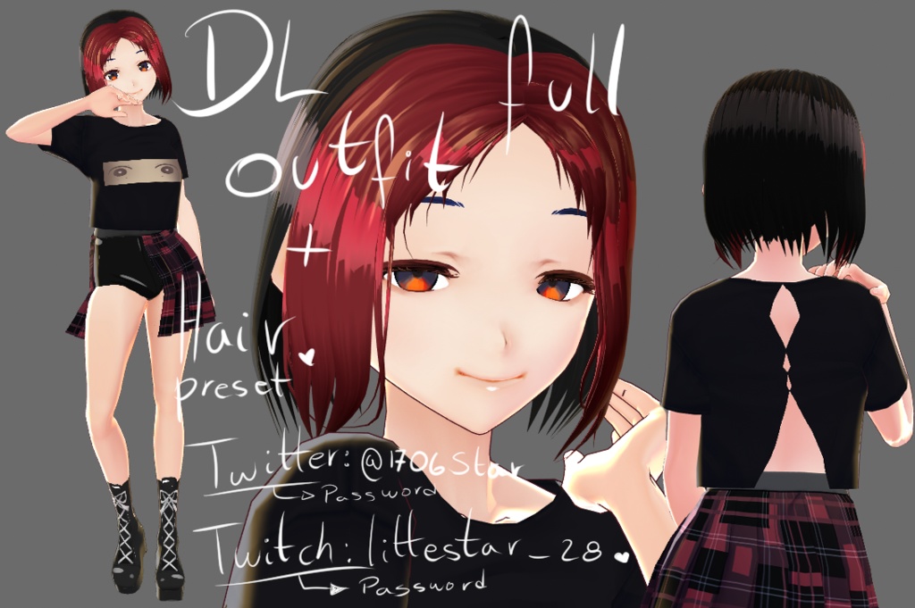 Full RED E-GIRL OUTFIT + HAIR PRESET