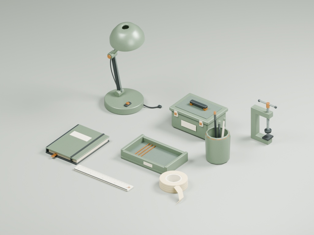 STILLWORK — 小型作業机の3D小物8点