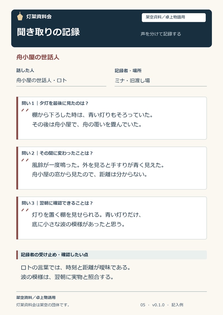 灯架資料会|架空資料ハンドアウト