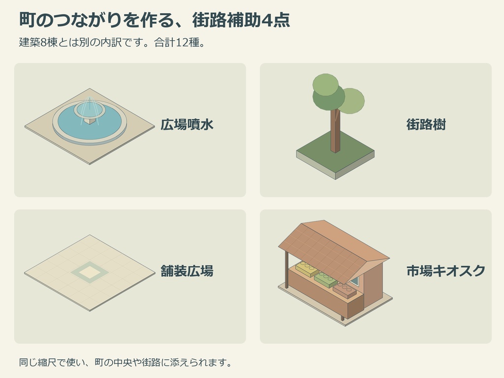 まちの見取図|等角街並みPNGキット