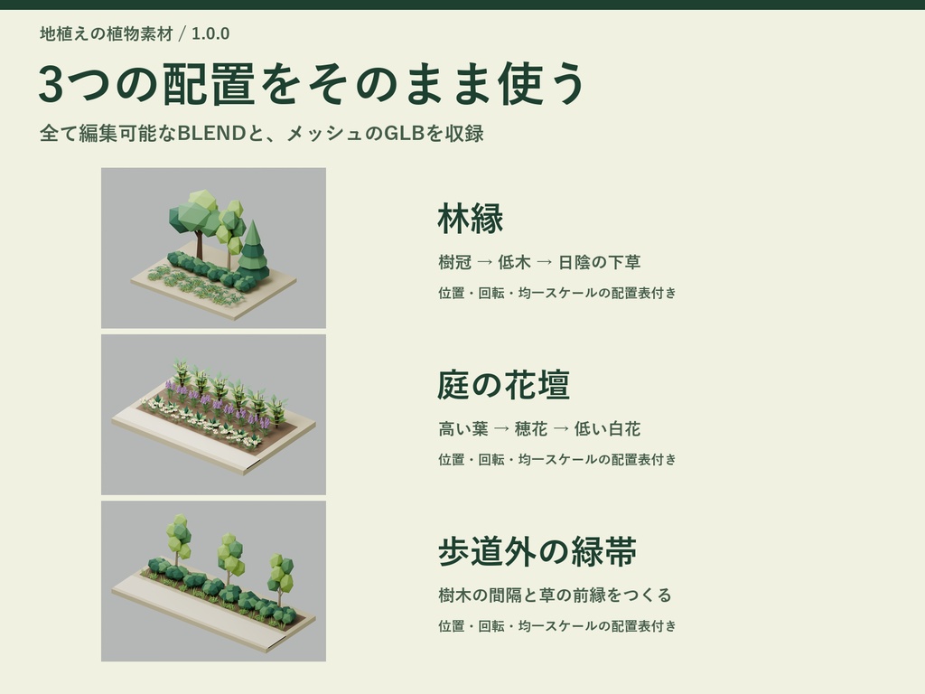 層でつくるローポリ植栽キット|BLEND・GLB