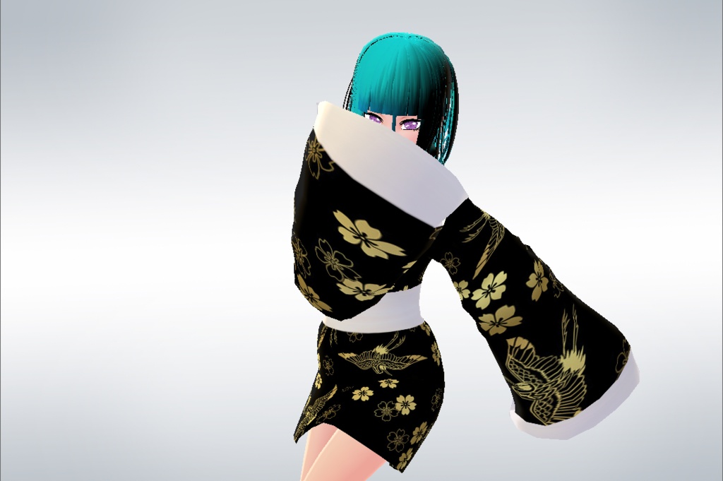 【Vroid】浴衣Yukata golden black dress