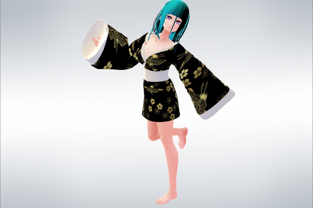【Vroid】浴衣Yukata golden black dress