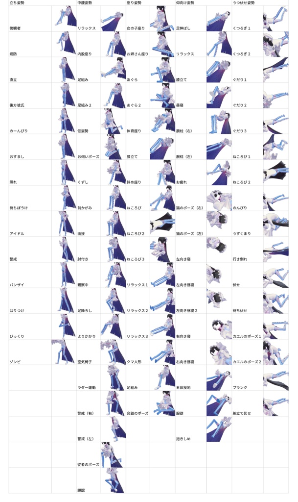 男性素体 可愛いポーズツールアニメーション調整プリセット【6アバター対応】