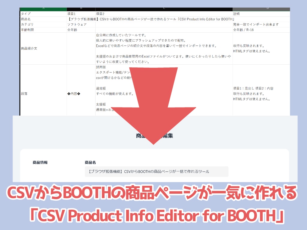 【ブラウザ拡張機能】CSVからBOOTHの商品ページが一括で作れるツール「CSV Product Info Editor for BOOTH」
