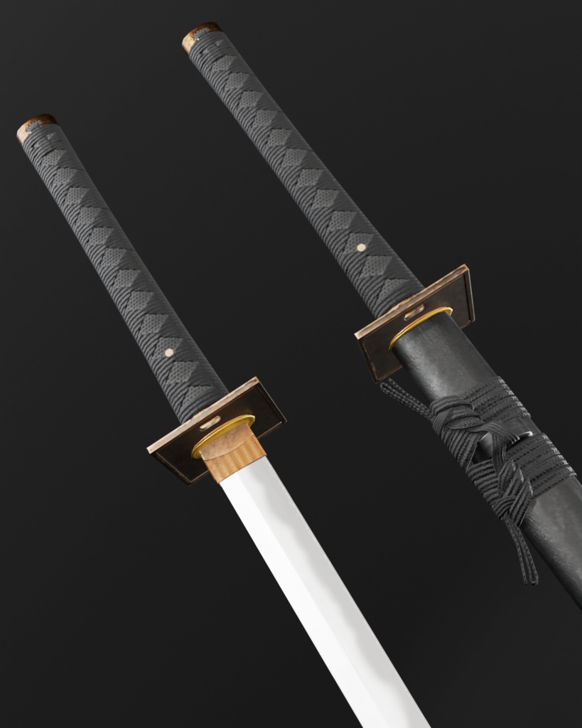 忍者武器セット / Ninja 3Dモデル(ローポリ・テクスチャ付き)