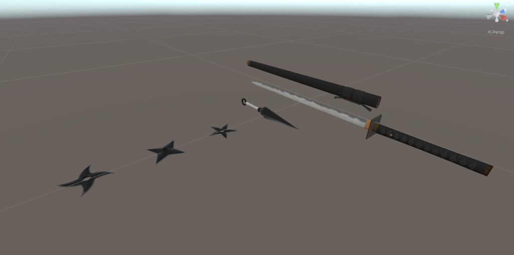 忍者武器セット / Ninja 3Dモデル(ローポリ・テクスチャ付き)