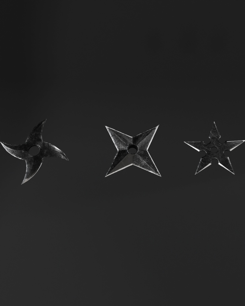 忍者武器セット / Ninja 3Dモデル(ローポリ・テクスチャ付き)