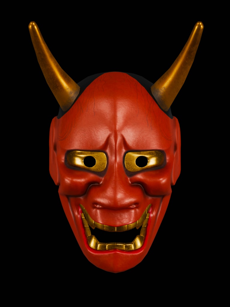 般若面/Mask 3Dモデル(ローポリ・テクスチャ付き)