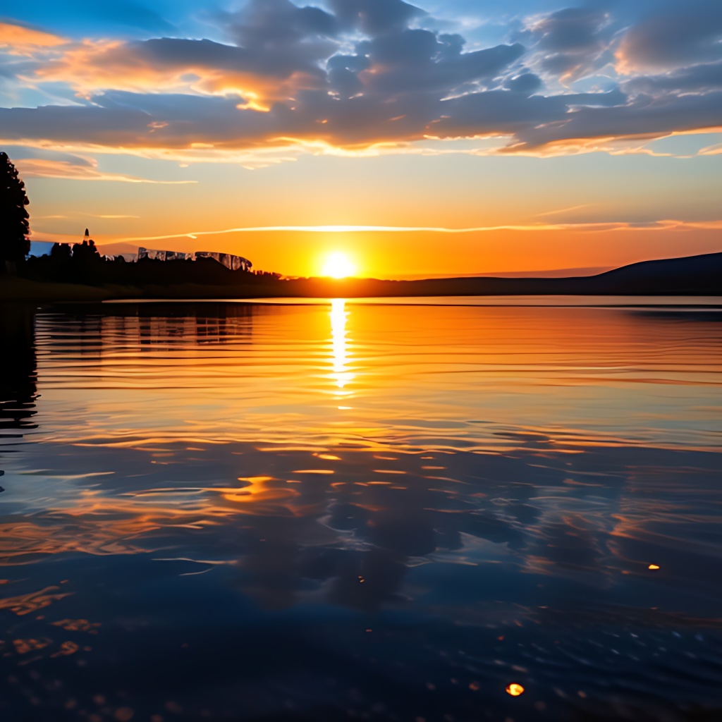 水面に映る夕焼け