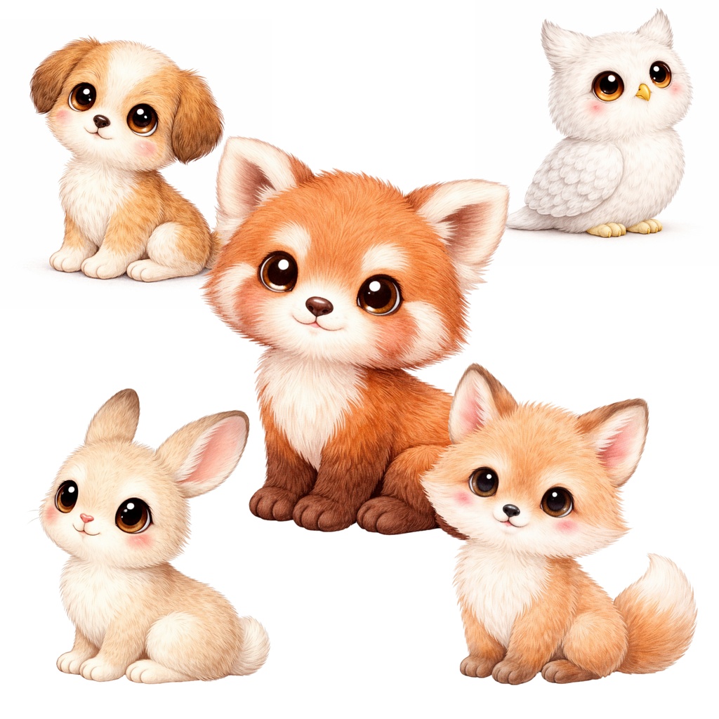 水彩画風の森の動物赤ちゃんクリップアート30点セット[30 Watercolor Baby Forest Animals Clipart Bundle]