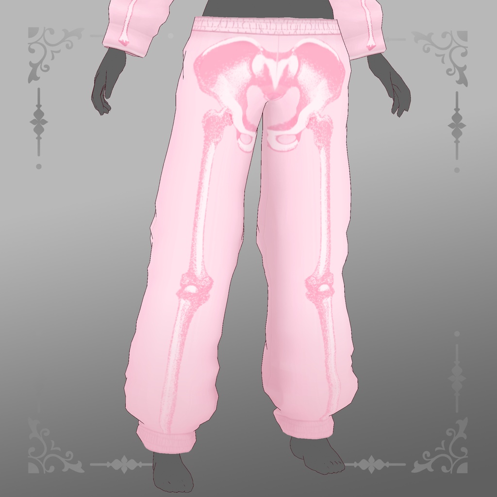 VRoid ピンクスケルトン スウェットパンツとパーカーのセット / VRoid Pink Skeleton Sweatpants and Hoodie Set