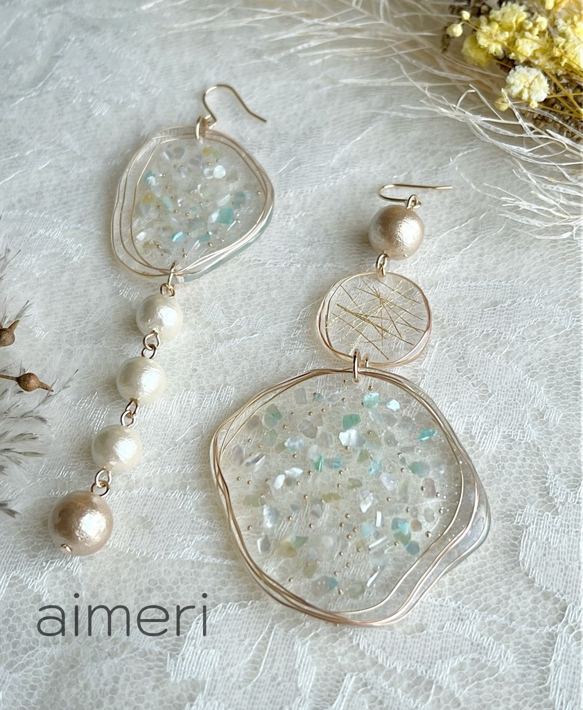 【ライトグリーンシェル×クリア】人気✨大ぶりピアス