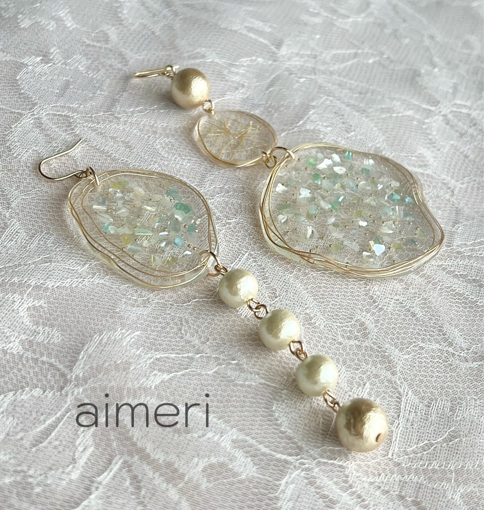 【ライトグリーンシェル×クリア】人気✨大ぶりピアス