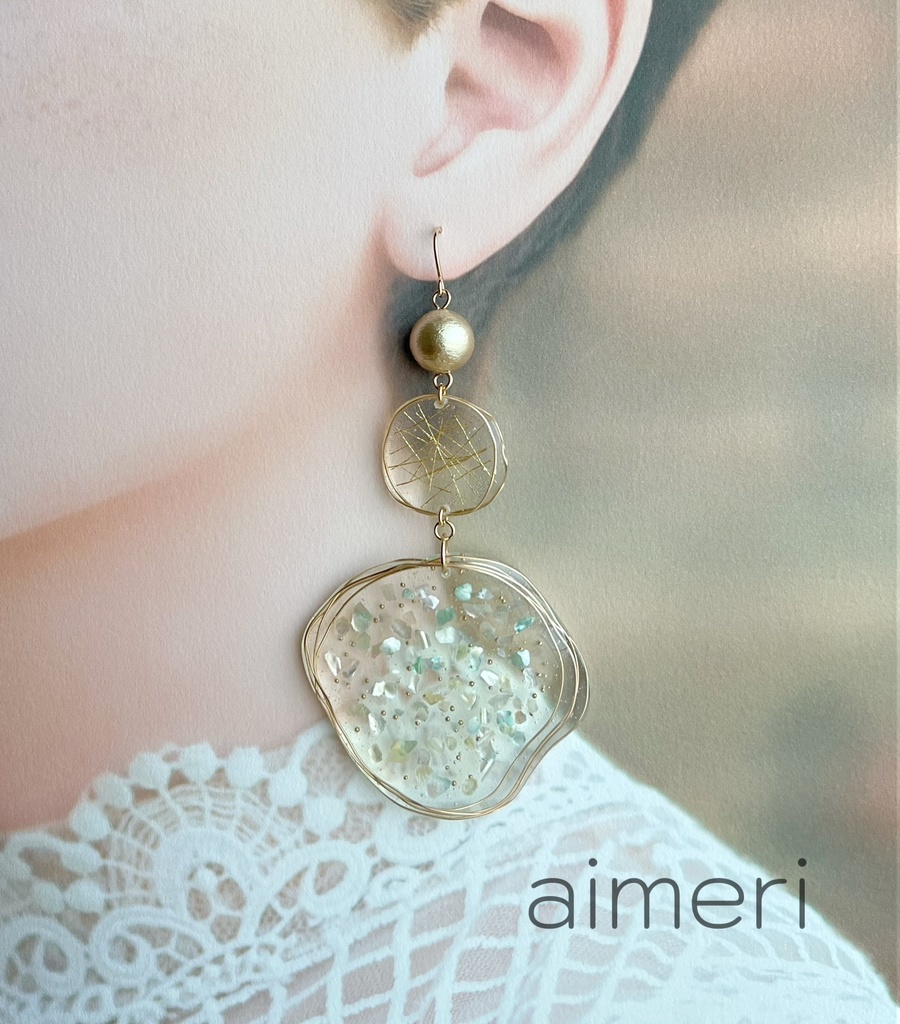 【ライトグリーンシェル×クリア】人気✨大ぶりピアス