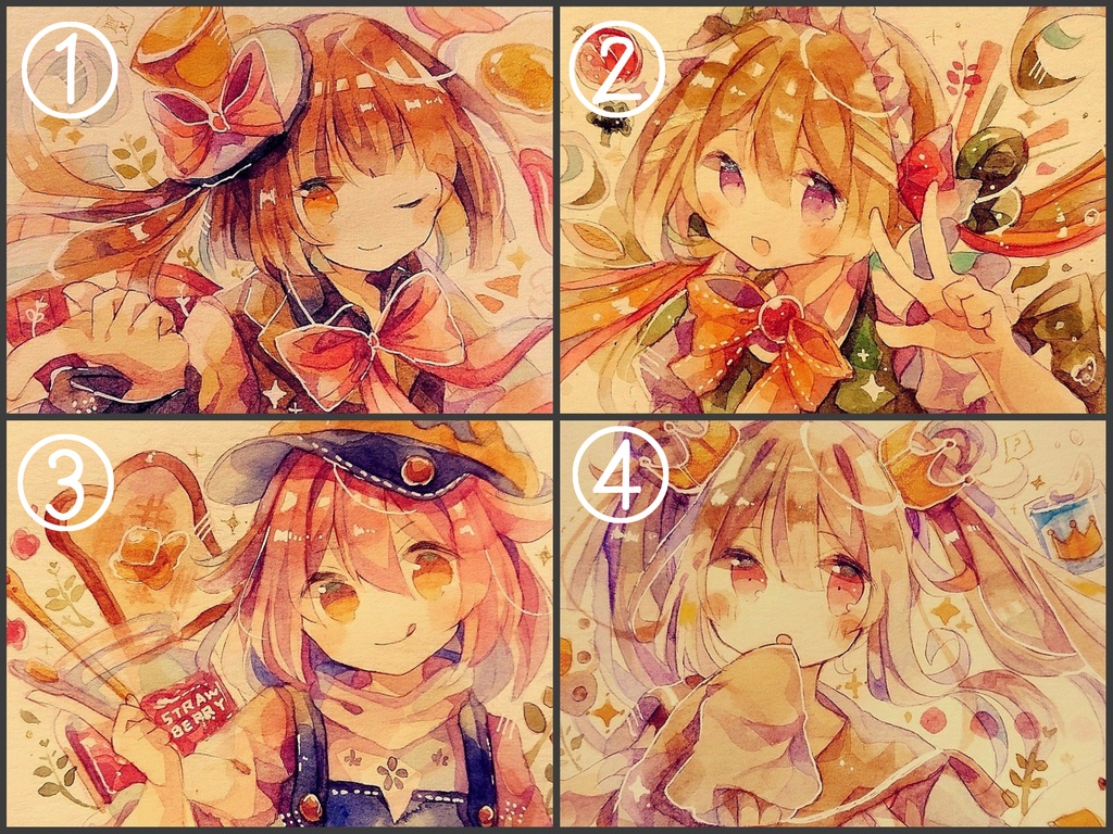 【透明水彩原画】あさごはん4姉妹!