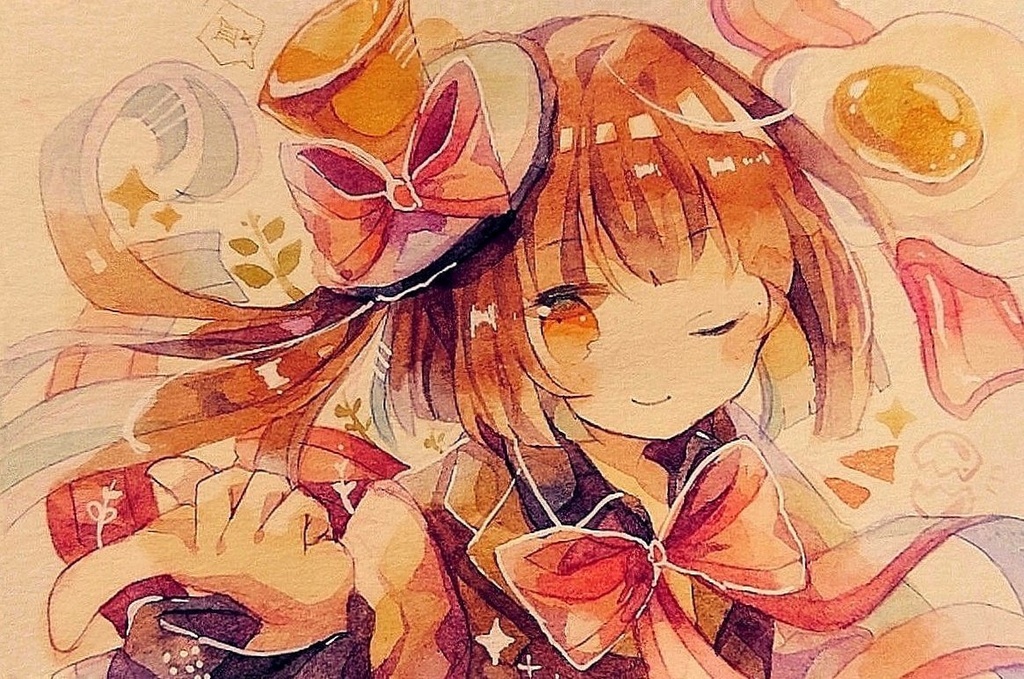 【透明水彩原画】あさごはん4姉妹!