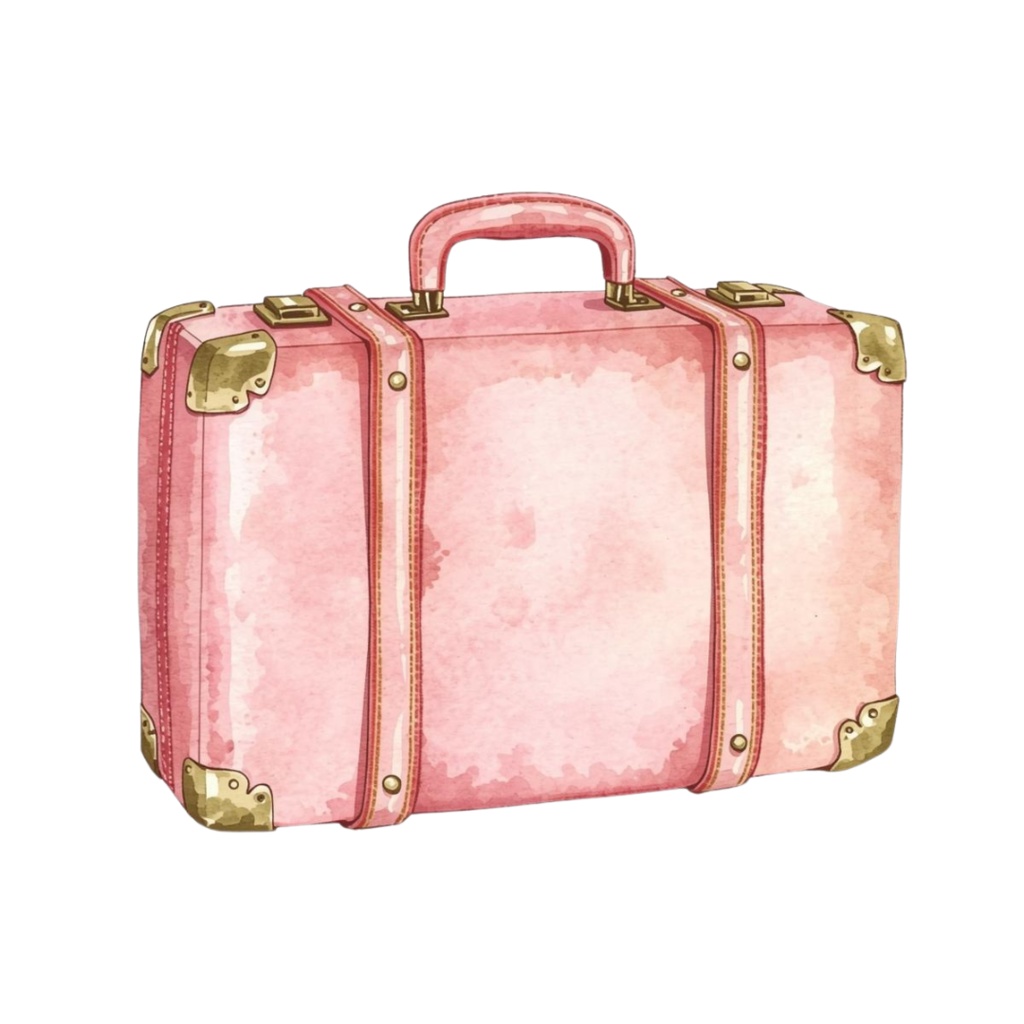 🌸 アンティーク ピンク 旅行 クリップアート – 水彩画風(全12種 PNG)