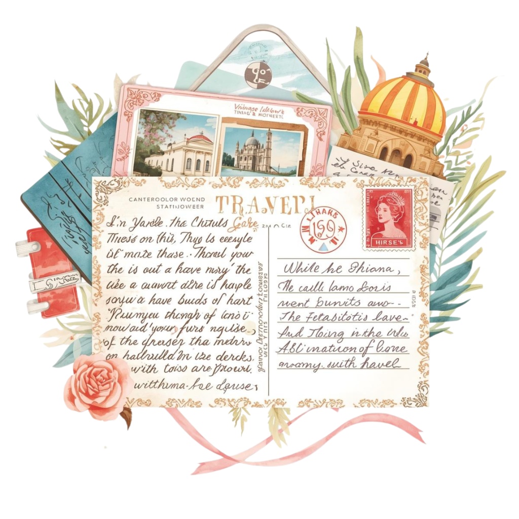 🌸 アンティーク ピンク 旅行 クリップアート – 水彩画風(全12種 PNG)