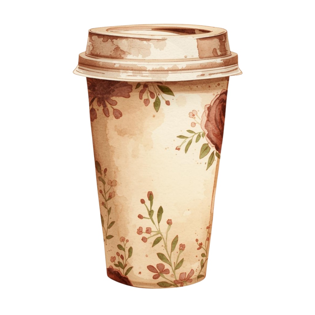 アンティークカフェ クリップアートセット(12種・水彩風PNG)