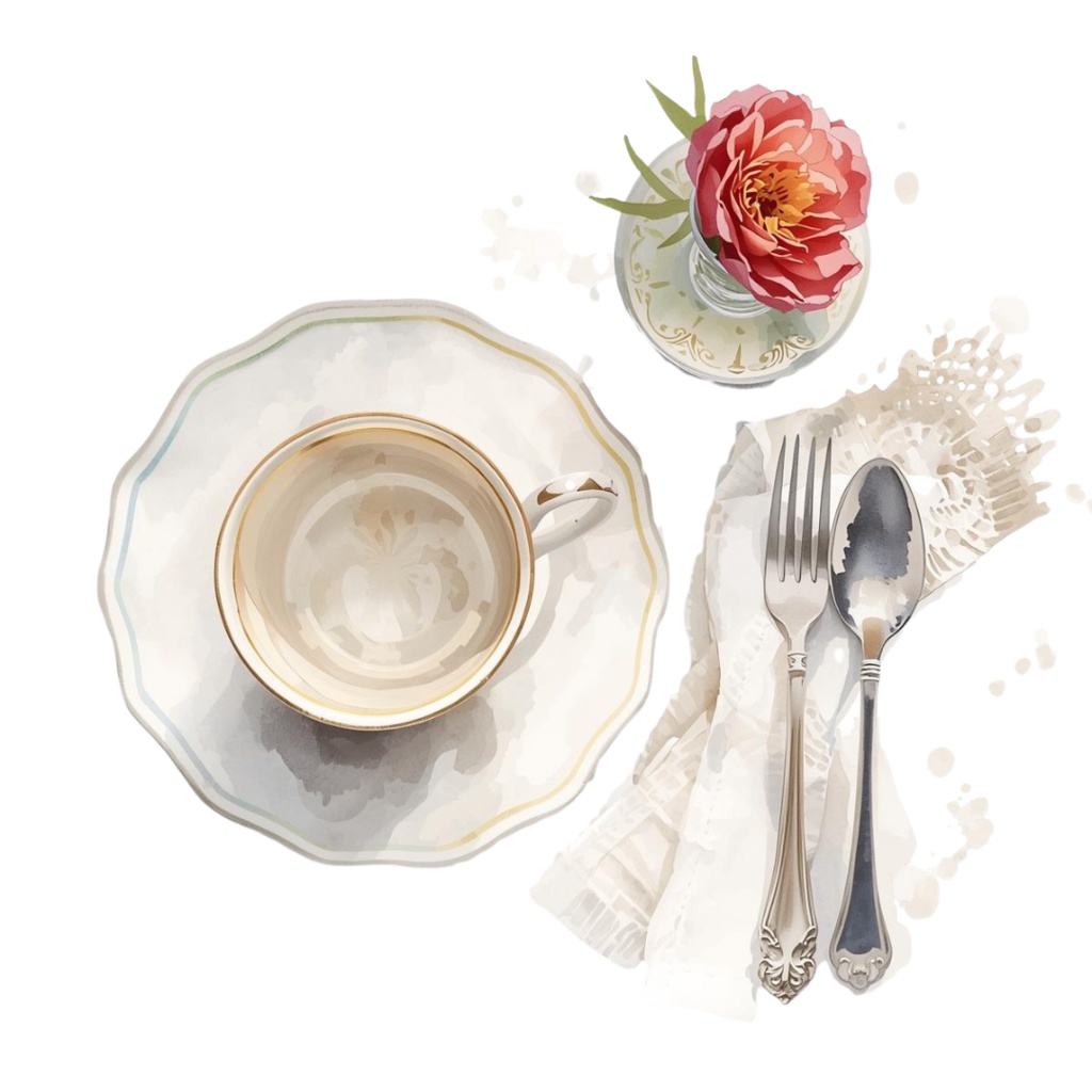 アンティークカフェ クリップアートセット(12種・水彩風PNG)