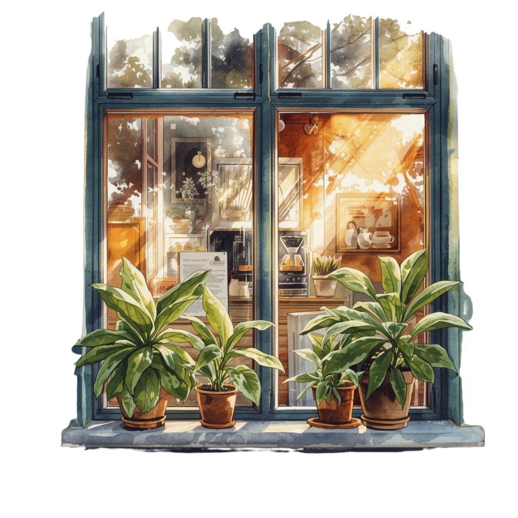 アンティークカフェ クリップアートセット(12種・水彩風PNG)