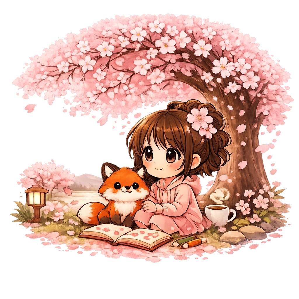 春のハナとキツネ – Sakura Study Time