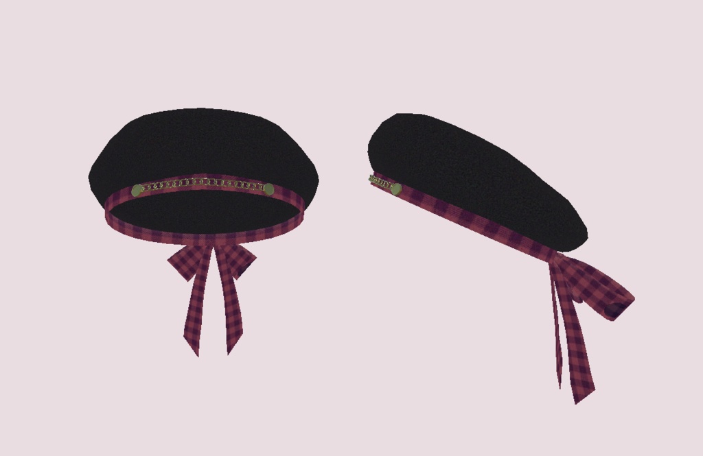チェックリボンのベレー帽