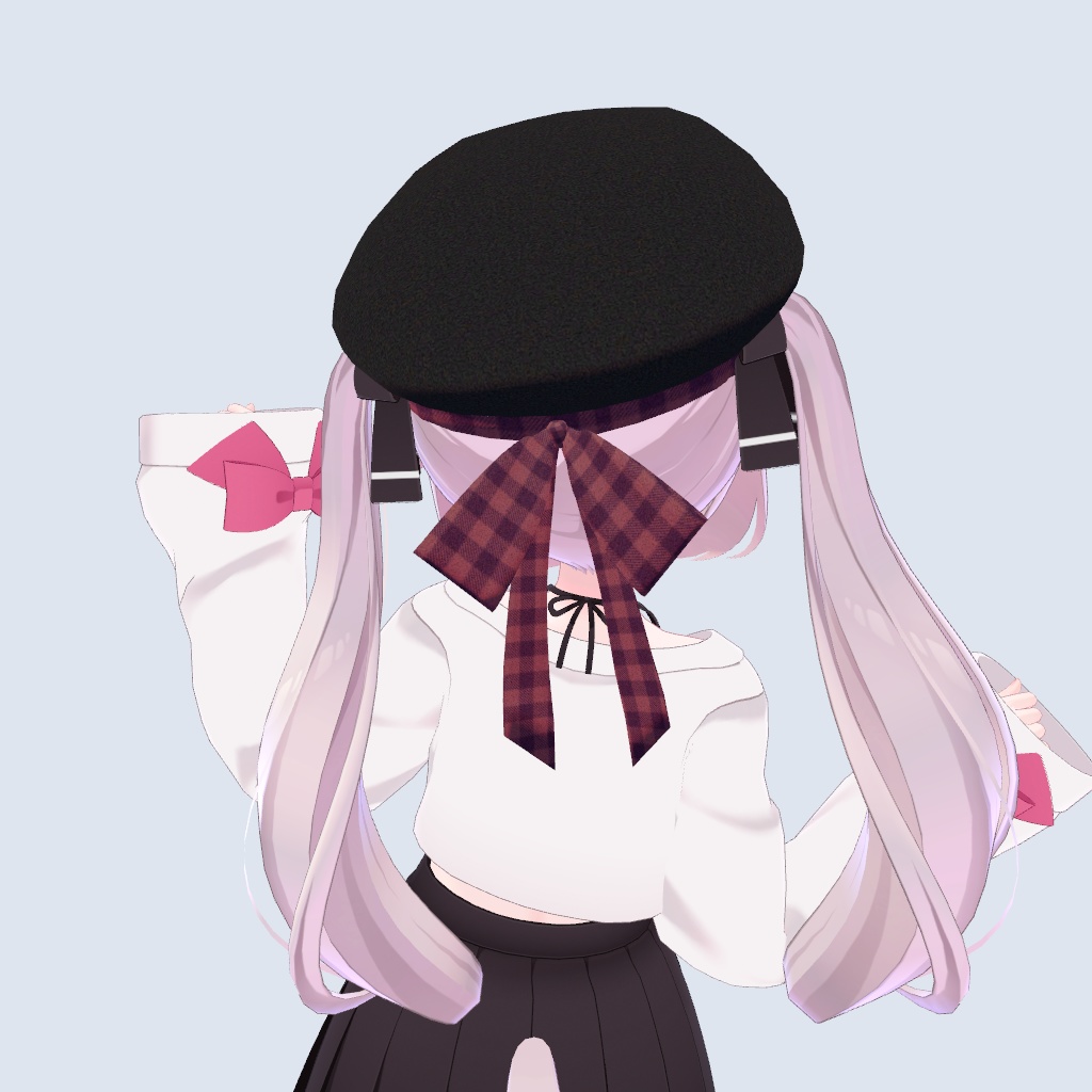 チェックリボンのベレー帽