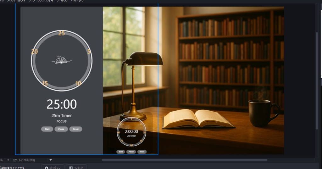 Pomodoro Timer for OBS (25m / 5m + 2h) - Night