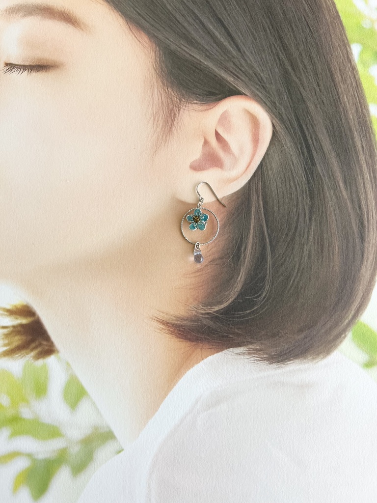 勿忘草の耳飾り+ヘアクリップ