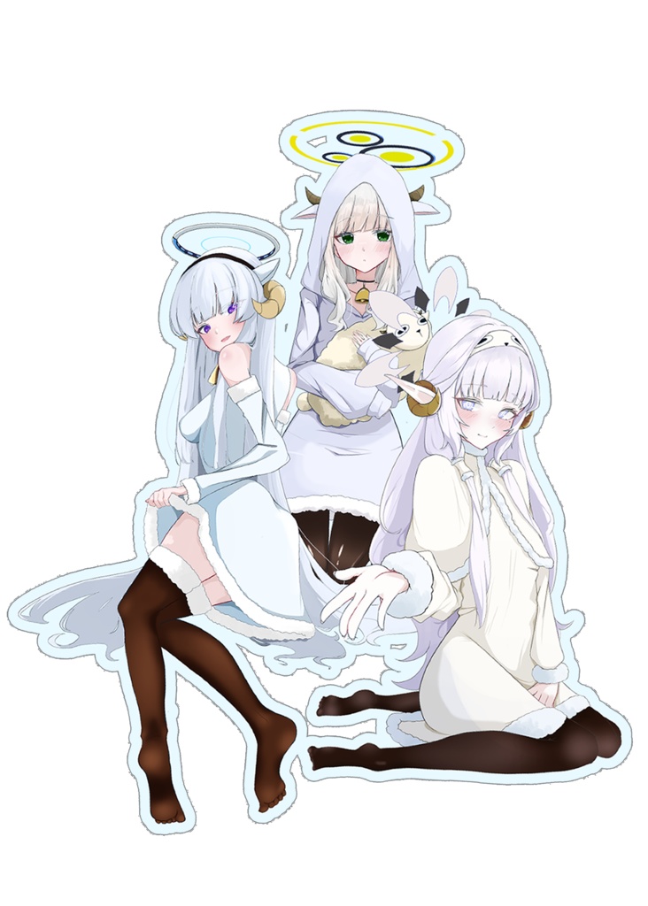 ブルーアーカイブ 明星ヒマリ、小鈎ハレ、生塩ノア羊コス 二次創作アクリルスタンド