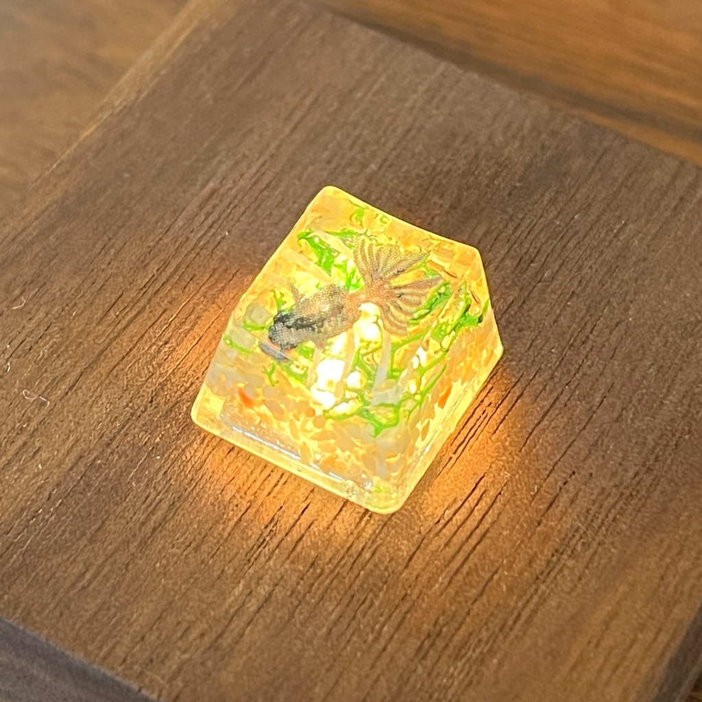 【キーキャップ】黒金魚と水草