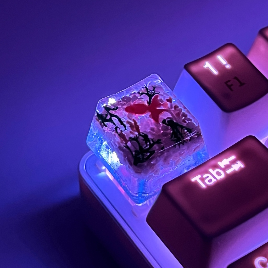 【キーキャップ】赤金魚と水草