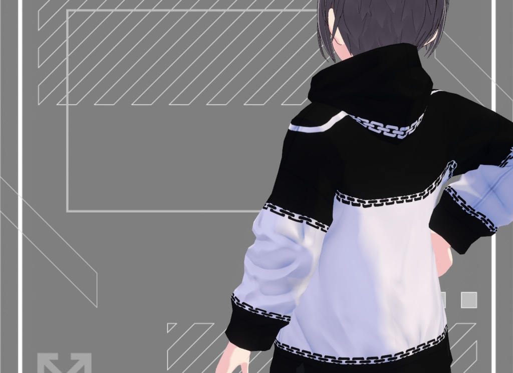 【Vroid】モノクロチェーンパーカー/Tops